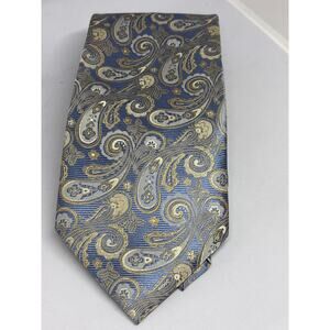 Stafford Blue, Gold and Grey Paisley 100% Silk Tie